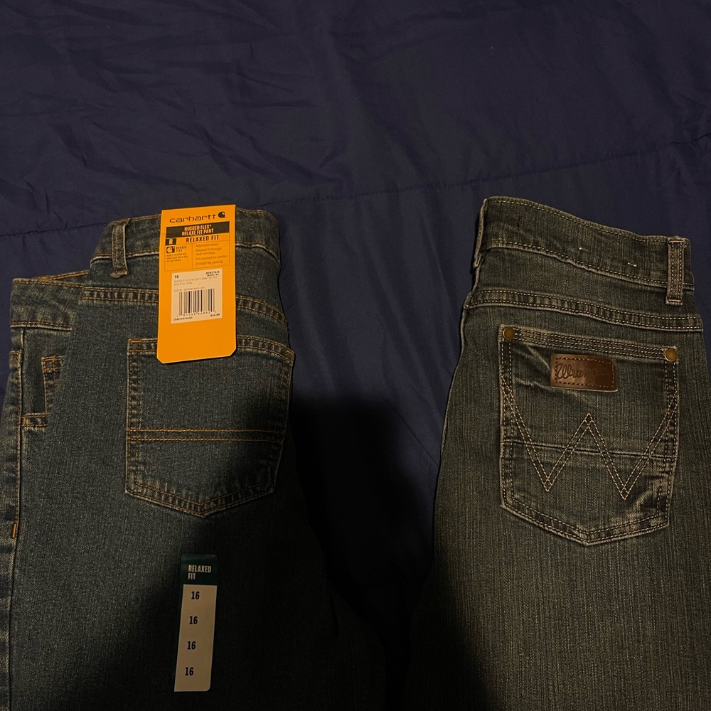 Boys size 16 jeans, Carhartt and Wrangler